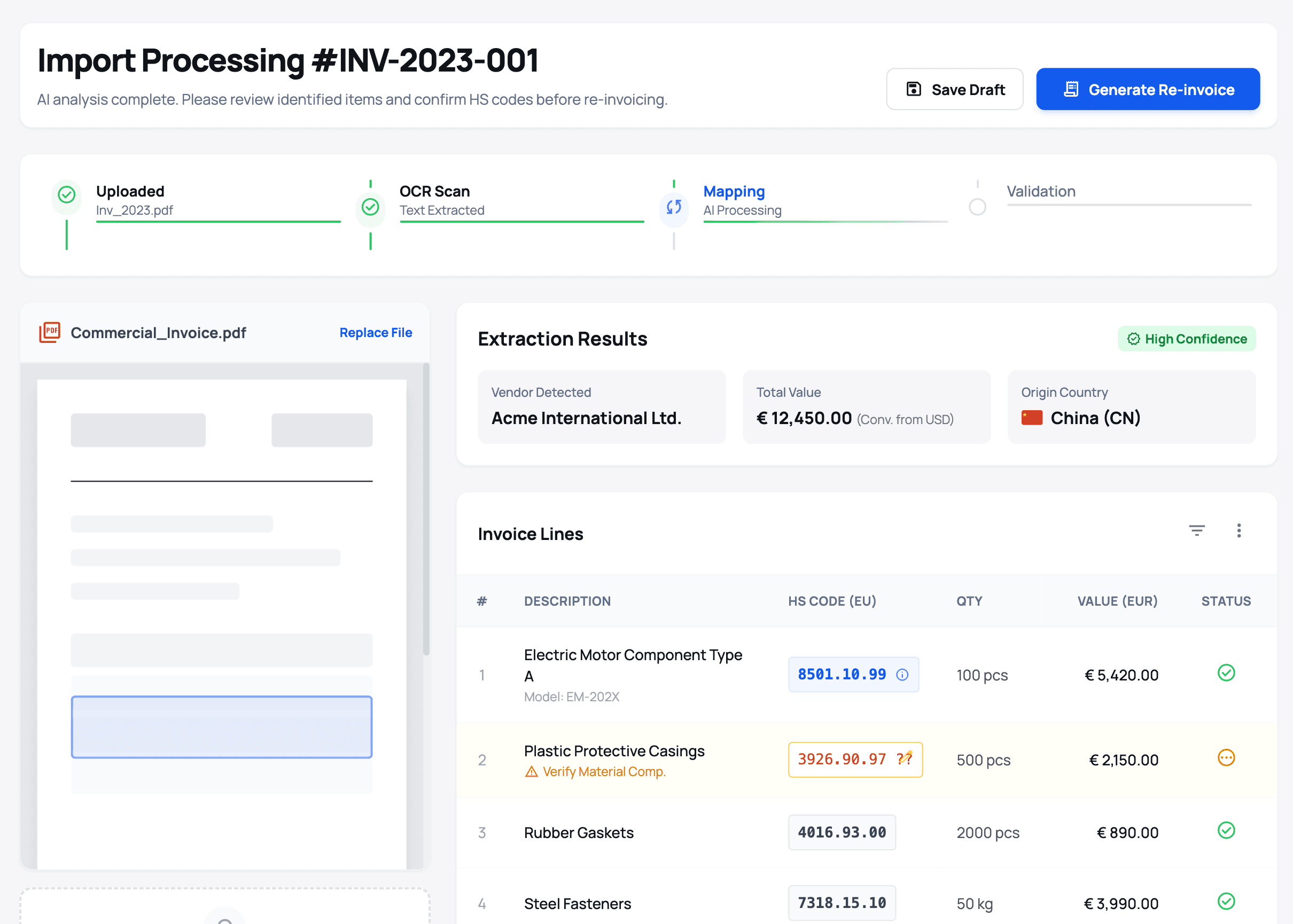 Système de facturation pour la douane européenne - Aperçu du projet